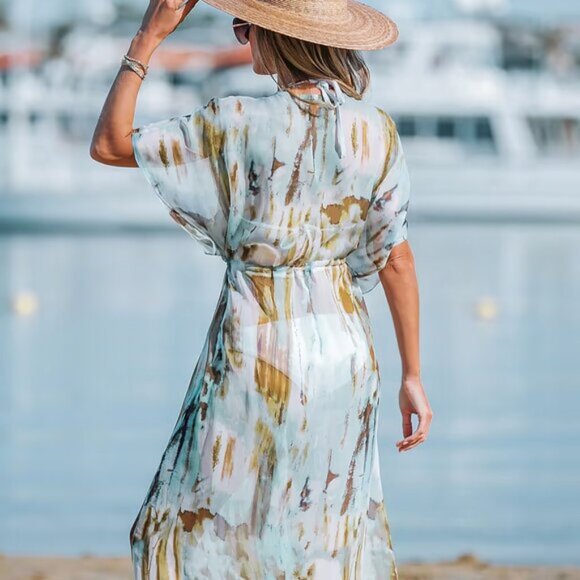 Cupshe Ombre Plunge Maxi Cover-Up Dress | Drawstring Waist | Size XL | NWT - Picture 2 of 4